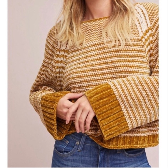 Anthropologie by Moth Chenille Sweater boxy striped large - Picture 2 of 7
